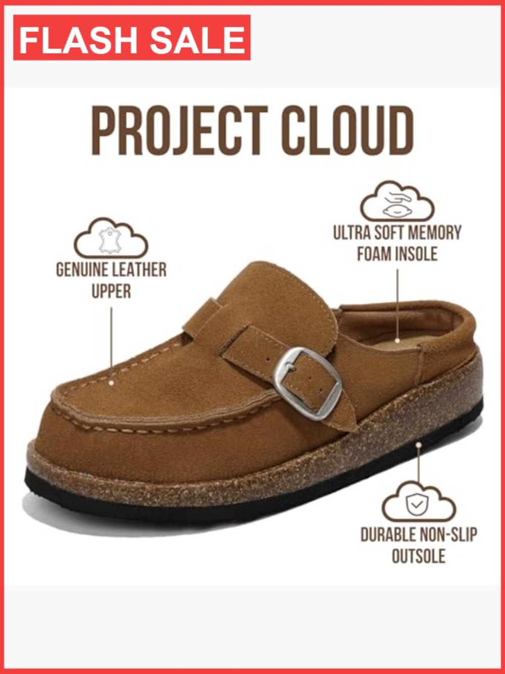 Genuine Leather Moccasin-Style Clogs for Women Memory Foam Non-Slip Mules - Picture 3 of 7